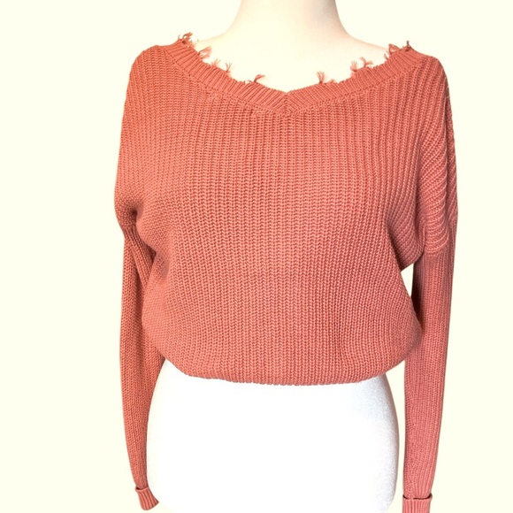 Francesca’s moon & madison Frayed Hem Reversible Pink Cotton Cardigan sz S - Picture 3 of 12